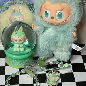 Labubu serenity bundle of 3. Big into energy snow globe phone charm plush
